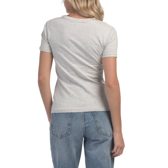 FOR THE REPUBLIC Light Grey Heather Crew Neck Body Con Tee - Picture 2 of 2